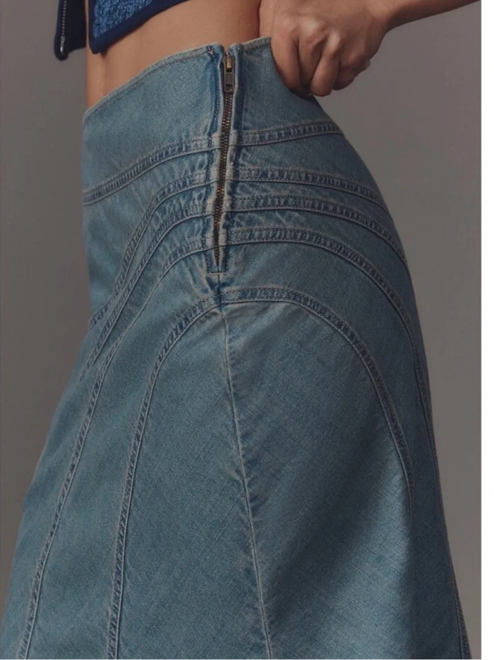 Anthropologie Pilcro Denim Slip Skirt Size 6 Blue Midi Raw Hem Side Slit